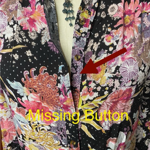 MAEVE Anthropologie Long Floral Button Down Blouse Specks of Silver Sz XS - Picture 7 of 11